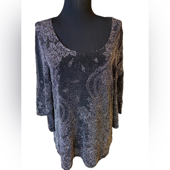 Brittany Black Grey Black Sparkle Stretch Tunic With Bell Sleeves - Picture 4 of 11